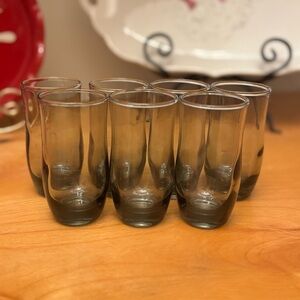 Vintage Smoky Grey Libbey Tulip Juice Glasses • Set of 7